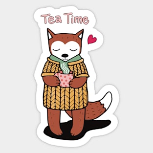 Tea time for the fox Sticker